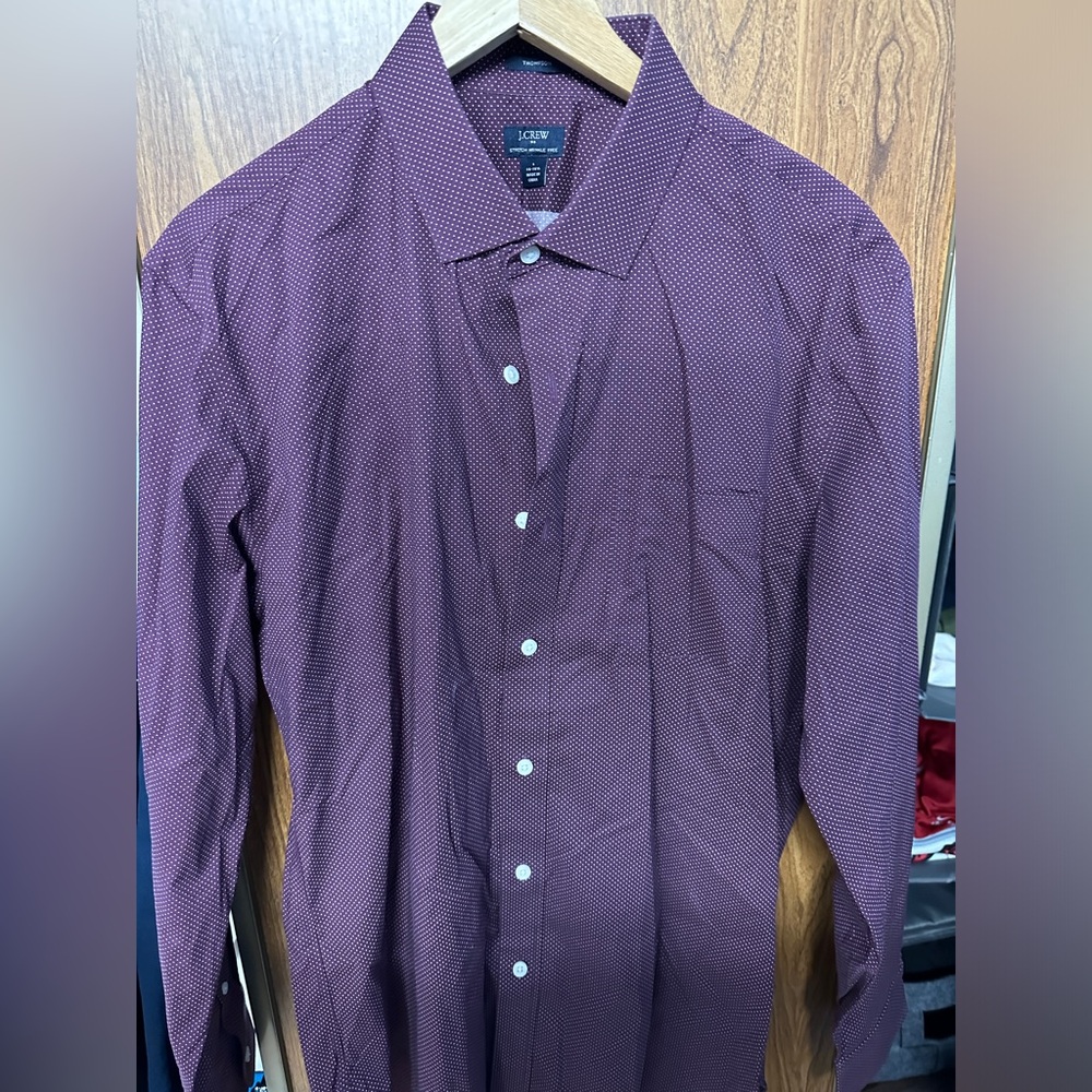 J Crew - Maroon with white dots dress shirt